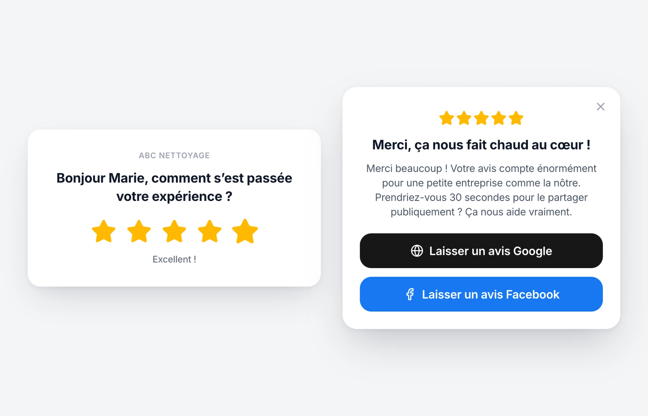 Page d'avis Lume : note de 5 étoiles, puis choix Google ou Facebook